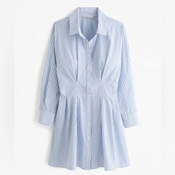 Abercrombie and Fitch Long-Sleeve Poplin Shirt Dress Striped Blue White - Picture 5 of 9